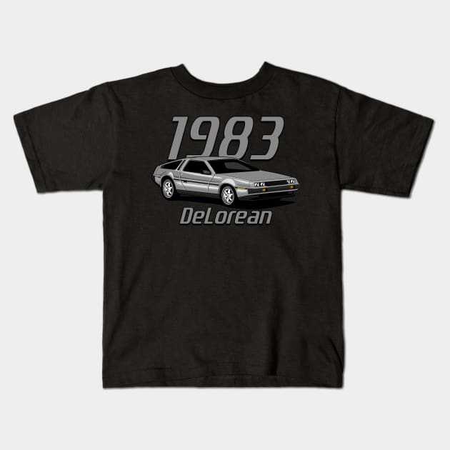 1983 DeLorean Car Fanart Kids T-Shirt by Mandra